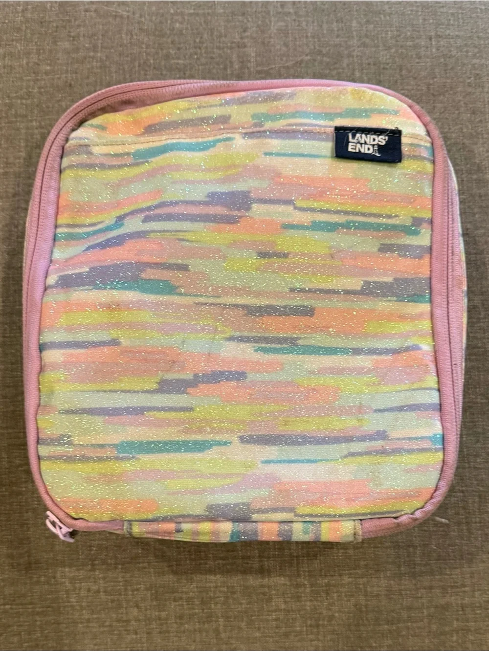 Lands' End Pastel Stripe Kids Backpack & Lunch Bag - Pink, Blue, Yellow, Green